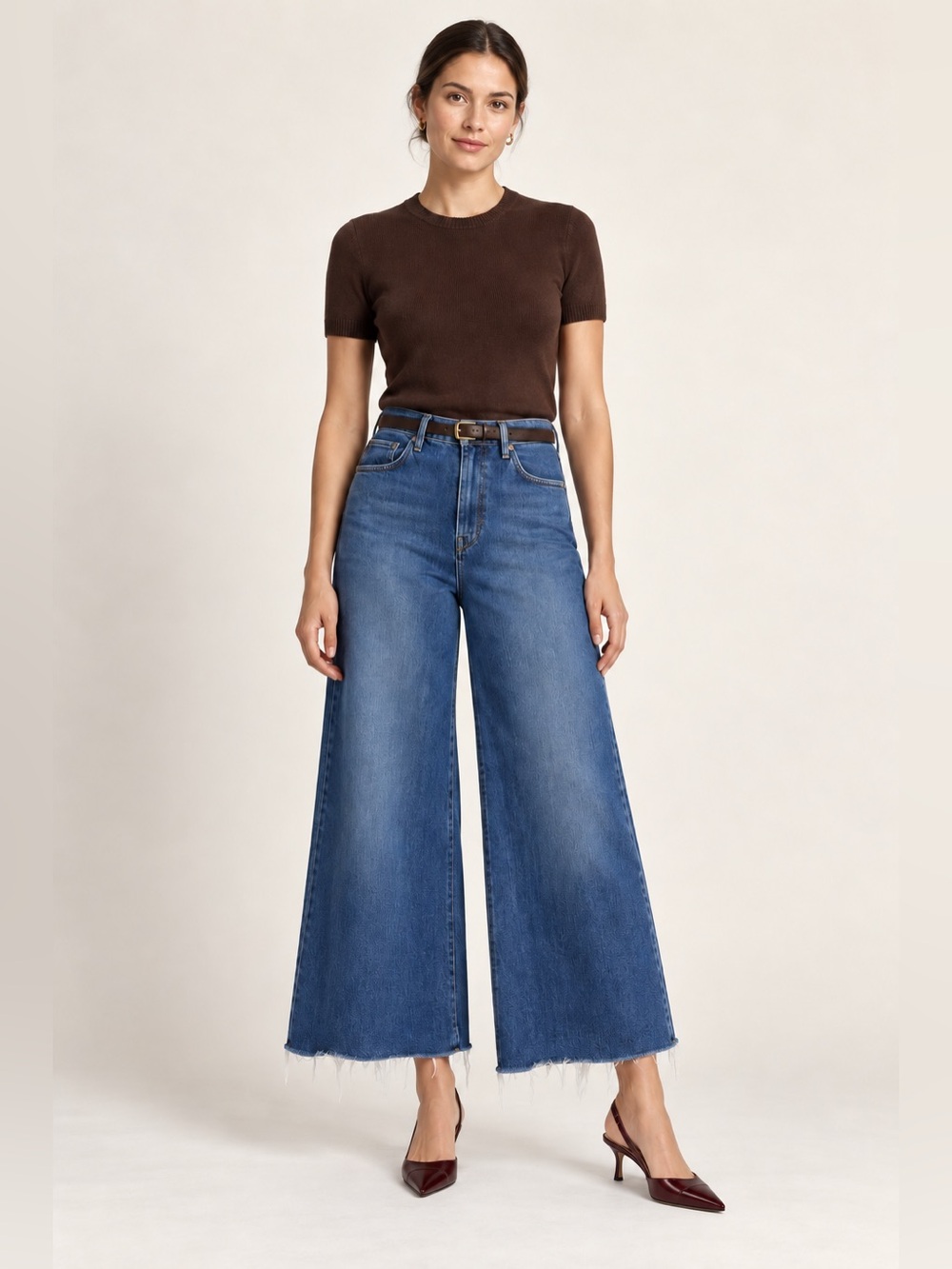 FRAME Le Palazzo Crop Jeans 31 Jonah High Rise Wide Leg Raw Hem